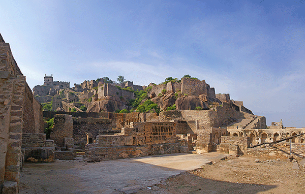 The massive citadel ruins of the Golconda Fort in Hyderabad India